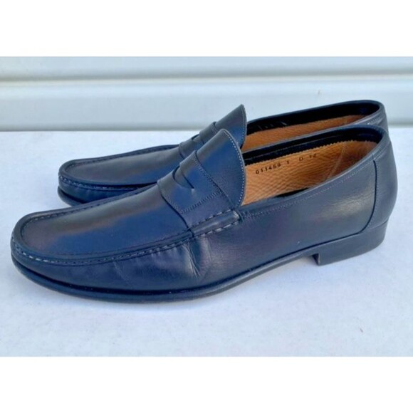 Santoni Black Leather Penny Loafers Made In Italy Dress Slip On Shoes -Size 12 D main image 6